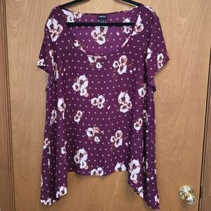 Torrid Purple Assymetrical Floral Blouse